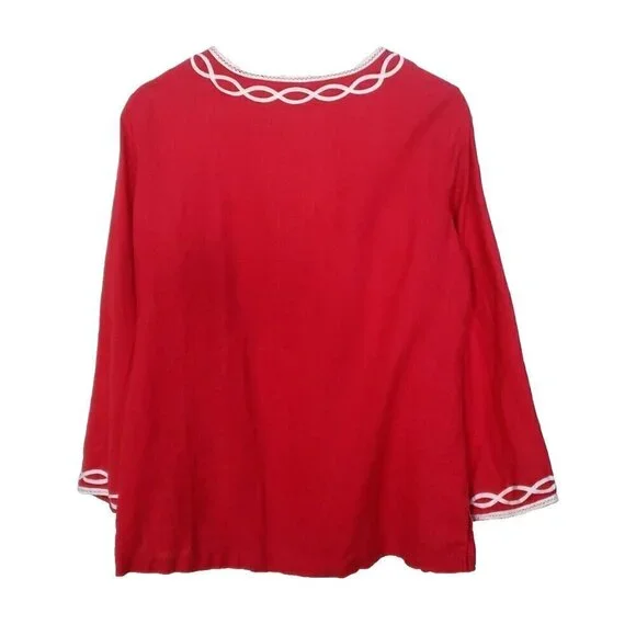 Talbots 100% Linen Red and White Embroidered Tunic Women's Sz S - Picture 2 of 5